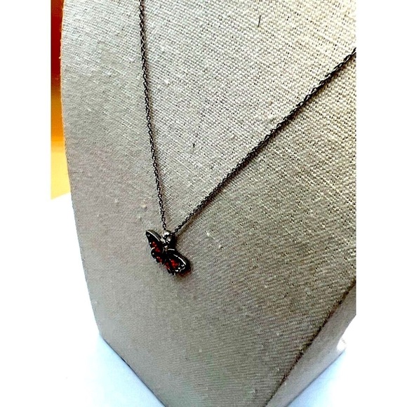 Butterfly Pendant Necklace With Clear, Orange & Black Rhinestones.  B52 - Picture 8 of 12